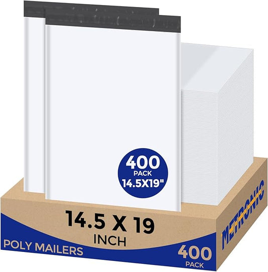 Metronic Poly Mailers 14.5x19 Inch 400pcs Shipping Bags for Clothes,Self Adhesive Shipping Envelopes for Small Business,Waterproof Mailers Poly Bags for Shipping,Packaging Mailing Bags White