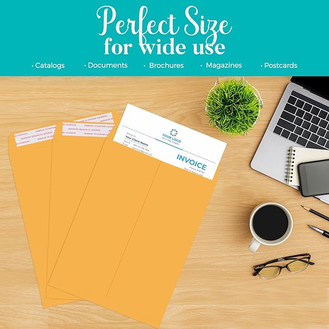 ACSTEP 100Pack Brown Envelopes Self Seal 10x13 Large Brown Kraft Catalog Envelopes, 10x13 Vanilla Envelopes for Mailing