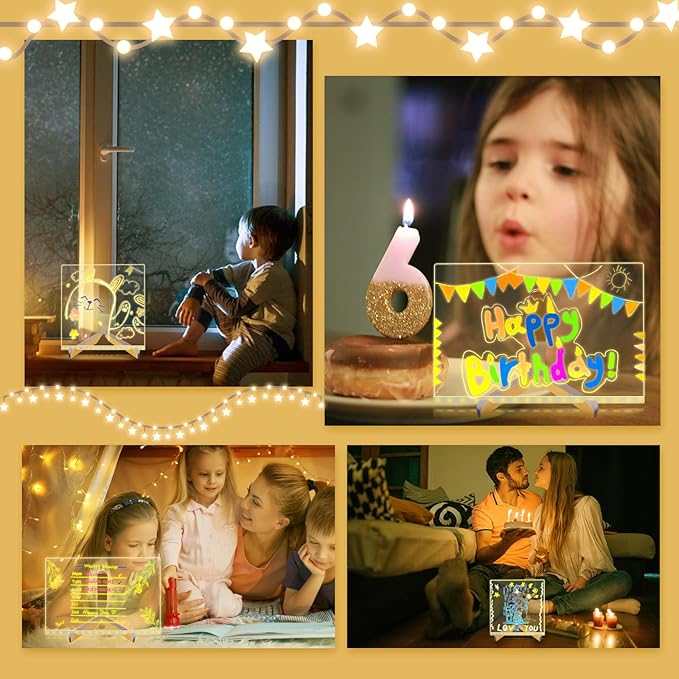 LED Note Board with 7 Colors, Light up Acrylic Message Board, Night Light outwards Writing Drawing Dry Erase Board, Personalized Note Board with Colors Large and 7 Pens for Kids (7.87x7.87inches)