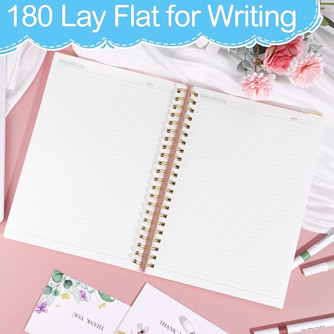 Spiral Notebook 8.3” x 11.6”, 300 Pages/150 Sheets Pink Notebook College Ruled A4 Spiral Notebook Journaling Notebook with Index Sticker, Back Pocket, Elastic Band for Work Business School Note Taking