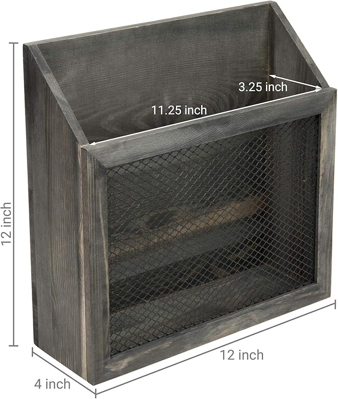 MyGift Rustic Magazine Holder Vintage Gray Wood and Chicken Wire Design Wall Mounted/Tabletop Mail Sorter, Farmhouse Home, Bathroom, Office Magazine Rack