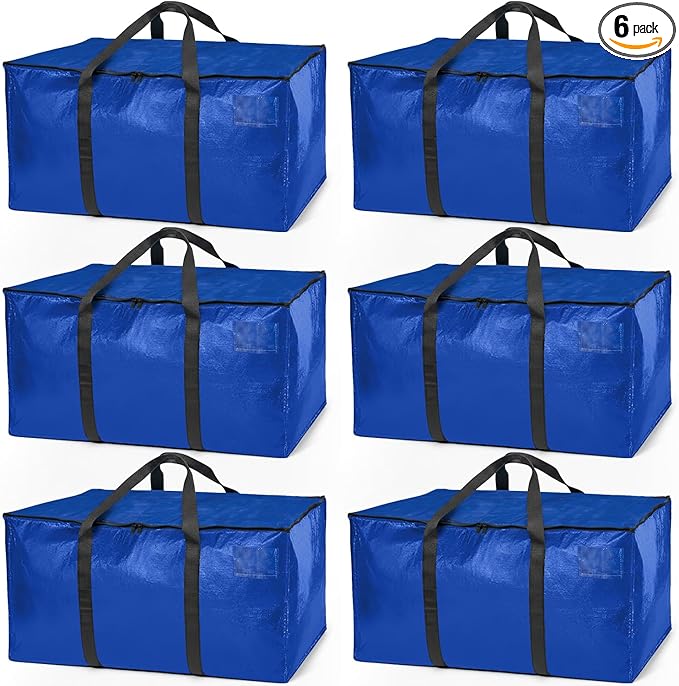 ClearSpace Heavy Duty Moving Bags or Storage Bag – Large Moving Boxes with Backpack Straps, Zippers & Handles – Perfect for Moving, College Dorm, Traveling, Camping, Christmas Decorations, 6 Pack