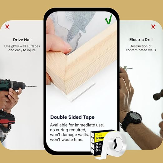 Double Sided Heavy Duty Extra Strong Adhesive Tape -Indoor/Outdoor General Purpose Nano Tape for Securing Picture Frames, Carpets. - Reusable and Without Leaving Adhesive Marks (1.18 inches x 10 feet)