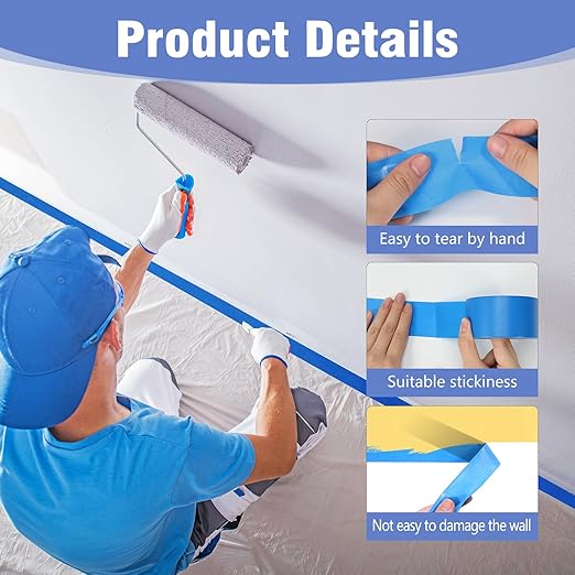 Blue Painters Tape 1.89In x 55Yd Painters Tape 3 Rolls Painters Blue Tape for Wall Masking Edge Treatment Packing DIY Crafts, Home Use
