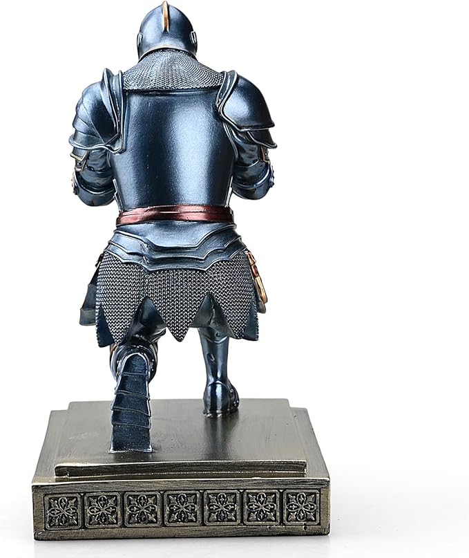 Medieval Armored Warrior Knight Pen Holder Desk Organizers and Accessories Resin Pencil Holder Paperweight as Gift with a Cool Letter Opener for Desk (Blue)