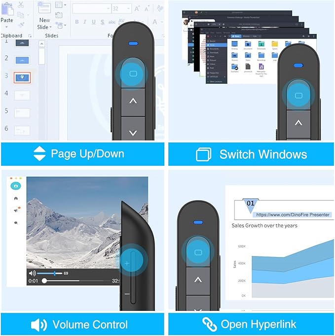 DinoFire Presentation Clicker with Case, Wireless Presenter Remote Powerpoint Clicker Storage Proective Bag