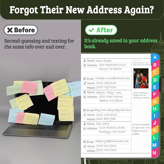 Address Book with Colorful Alphabetical Tabs (4.7" X 6.2") – Telephone Address Contact Book for Seniors, Address Book with Space for Website Address and Internet Passwords (Sage Green)