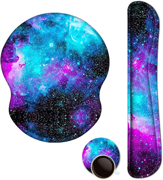 ArtSo Upgraded Wrist Rest Support for Mouse Pad & Keyboard, Ergonomic Gel Mousepad Non-Slip Rubber Base Home,Office Pain Relief & Easy Typing Cushion with Neoprene Cloth & Soft Memory Foam, Galaxy