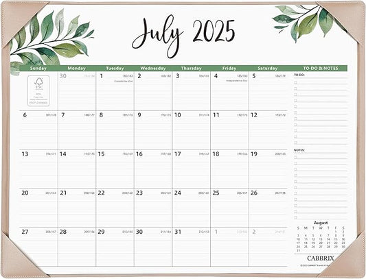 Large Desk Calendar 2025-2026 with Desktop Mat, Cabbrix Desk Pad Calendar 22 x 17 Inch Runs From July 2025 to December 2026 for Home Office and School, Leaf
