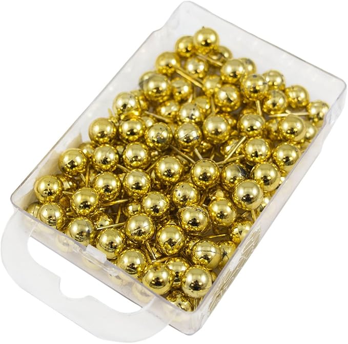 JAM PAPER Colorful Push Pins - Round Head Map Thumb Tacks - Gold Pushpins - 2 Packs of 100