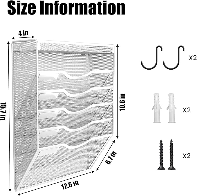 6 Tier Wall File Organizer Hanging Vertical File Organizer, Wall Mounted Mail Paper Document Folder Holder, Mesh Magazine Rack Mail Document Organizer for Office School Home