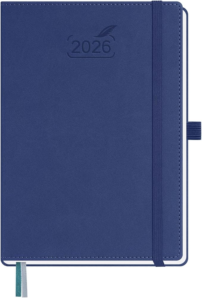 BEZEND 2026 Planner Weekly and Monthly (6" x 8.5") Daily Calendar with Half-Hourly Timeslots & Tabs (Jan-Dec) Note & Expenses, Pen Holder, Inner Pocket, Vegan Leather Hardcover - Blueberry
