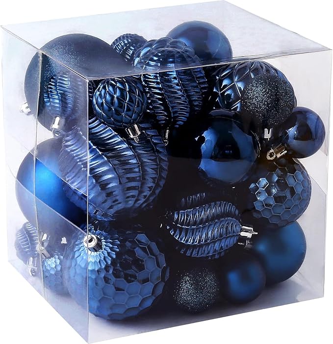 Christmas Balls Ornaments -36pcs Shatterproof Christmas Tree Decorations with Hanging Loop for Xmas Tree Wedding Holiday Party Home Decor,6 Styles in 3 Sizes(Blue)