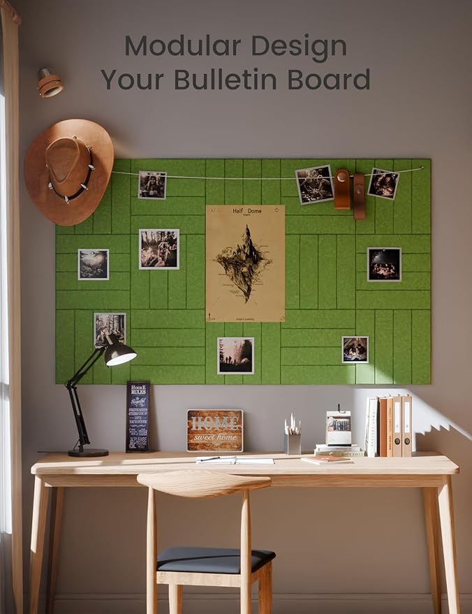 Felt Bulletin Board Tiles Large 48" x 36" Cork Board Alternative-6 Pack with 40 Adhesive Tabs, Thick Slat Wall Panels for Office Decor, Push Pin Board Wall Organizer Alternative -Grass Green