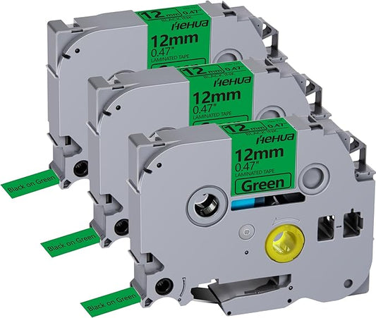 Hehua Tze Tz Tape 12mm 0.47 Laminated Green Compatible for Brother P-Touch TZe-731 TZe731 TZ-731 TZ731 Tape for Ptouch PT D210 D200 D220 D610, 1/2'' x 26.2ft Black on Green, 3 Pack
