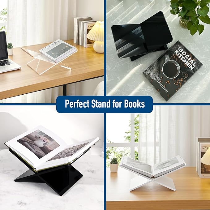 Acrylic Book Stand 15 x 9 x 6 in Large Open Book Display Stand for Cookbook Art Book Bible Guest Book - Coffee Table Book Stand for Reading - White, Large