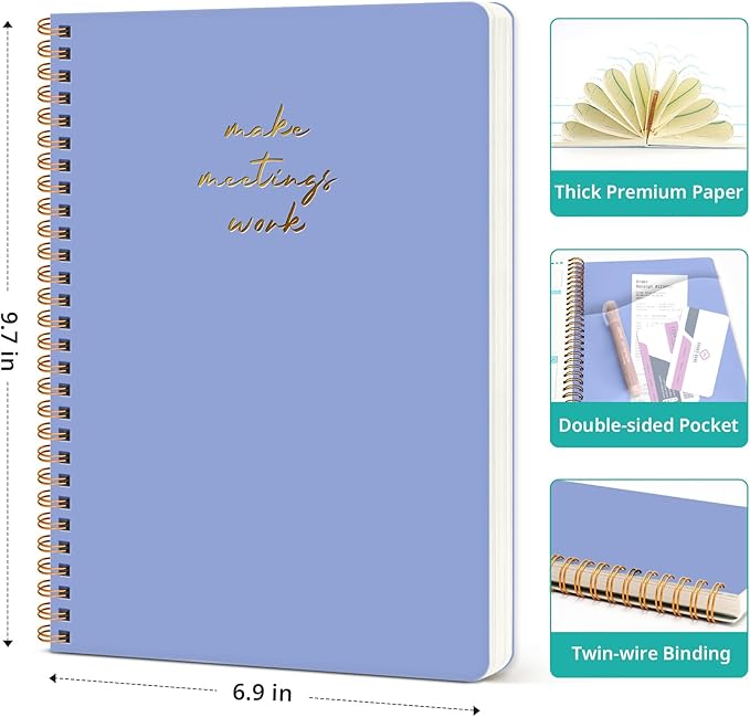 Taja Meeting Notebook for Work Organization - Work notebook with action items, Meeting Minutes Planner Notebook, Perfect Office Supplies for Men & Women - Lavender