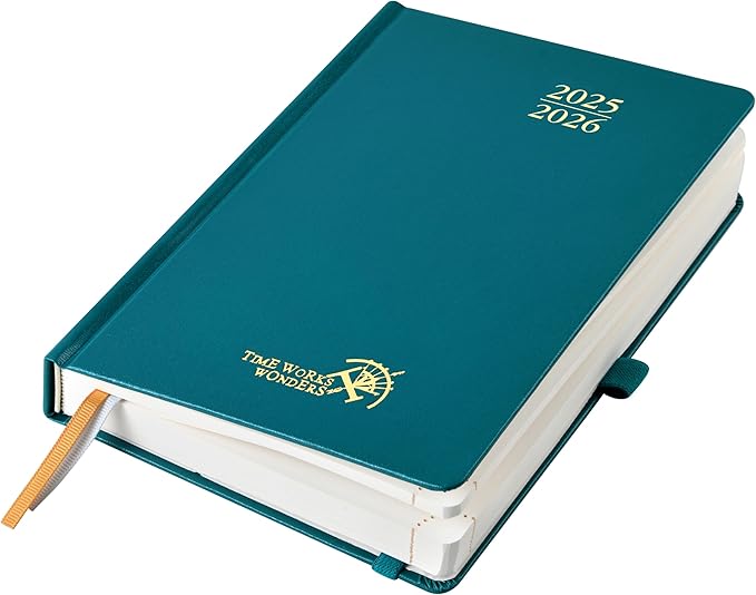 POPRUN 2025-2026 Daily Planner One Page Per Day (Medium - 5.75" x 8.5") - Academic Calendar (July 2025 - June 2026), 2025 Day Appointment Book with Monthly Tabs, Hardcover - Pacific Green