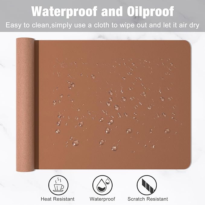 Hsurbtra Desk Pad, 30" x 14" PU Leather Desk Mat, XL Extended Mouse Pad, Waterproof Desktop Blotter Protector, Non-Slip Ultra Thin Large Laptop Keyboard Writing Mat for Office Home, Dark Apricot