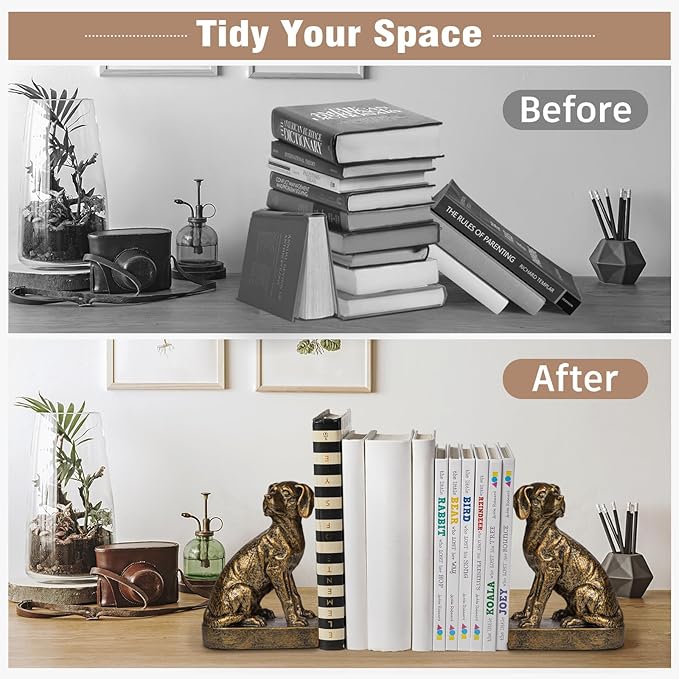 Decorative Bookends for Shelves, Dog Book Ends for Heavy Books, Labrador Retriever Statues Bookends for Heavy Books with Anti-Slip Base Book Holders for Home Office Decor