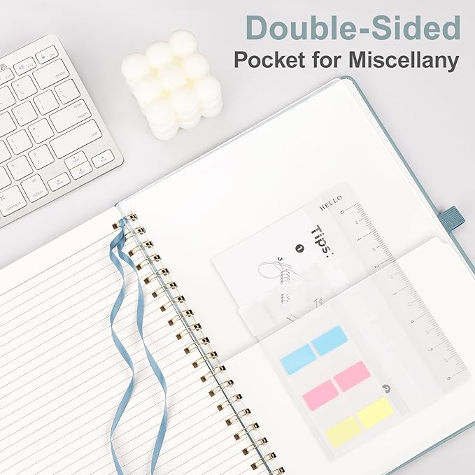 AHGXG Lined Spiral Notebook 8.5" x 11", A4 Large Notebooks for Women Men, Hardcover Leather Notebook College Ruled, 100 GSM Thick Paper, Notebooks for Work School Note Taking Writing, GrayBlue