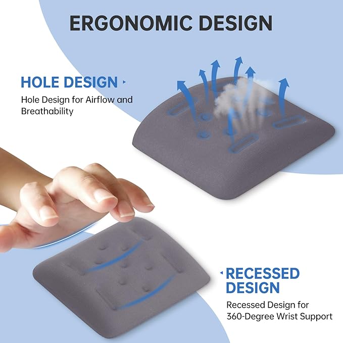 Upgraded Wrist Rest for Laptop, Ergonomic Memory Foam Laptop Wrist Pads for Computer Keyboard, Wrist Support Cushion for Typing (Gray)