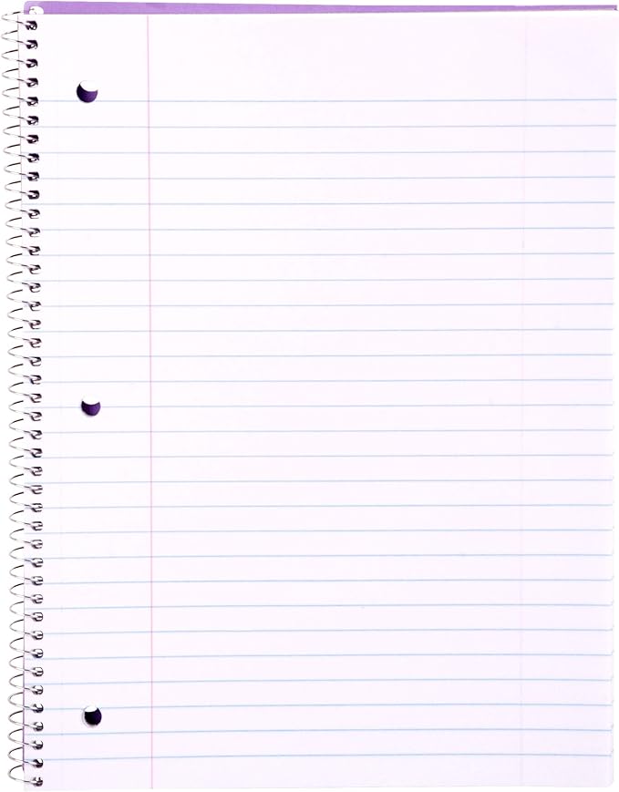 Mintra Office Spiral Notebooks - 1 Subject, 70 Sheets, College Ruled, 8in x 10in, Bulk Pack, PRIMARY Color Covers, Set of 6 - for School, Office, Business, Professional (4657)