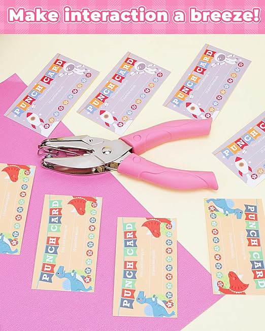 UCEC 200 Pieces Punch Cards for Classroom with Star Hole Puncher, Incentive Loyalty Reward Card with Handheld Single Punch Kit to Behavior for Business Home Classroom School Kids Students Teachers
