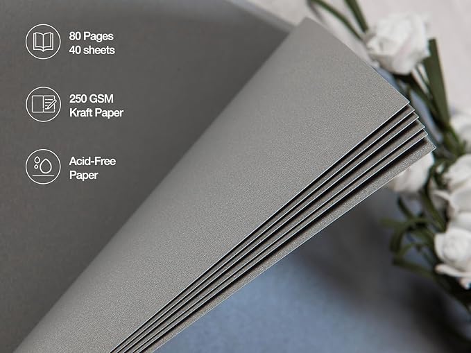 potricher 8 x 8 Inch DIY Scrapbook Photo Album 80 Pages Thick Kraft Blank Gray Paper Memory Book for Wedding and Anniversary Family (Gray, 8 Inch)