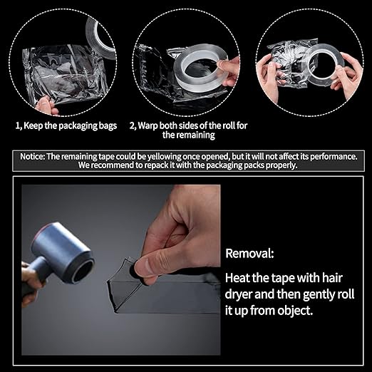 Art3d Double-Sided Tape (10FT) Mounting Tape, Multipurpose Removable Adhesive Foam Tape, Reusable Transparent Tape for Paste Items, Household