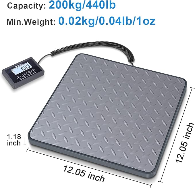 THINKSCALE Digital Shipping Postal Scale, 440 lb/1oz High Accuracy Postage Scale, Hold/Tare Function, Lightweight Scale for Packages/Luggage/Warehouse/Home, Commercial Weight Scale, Battery&AC Adapter