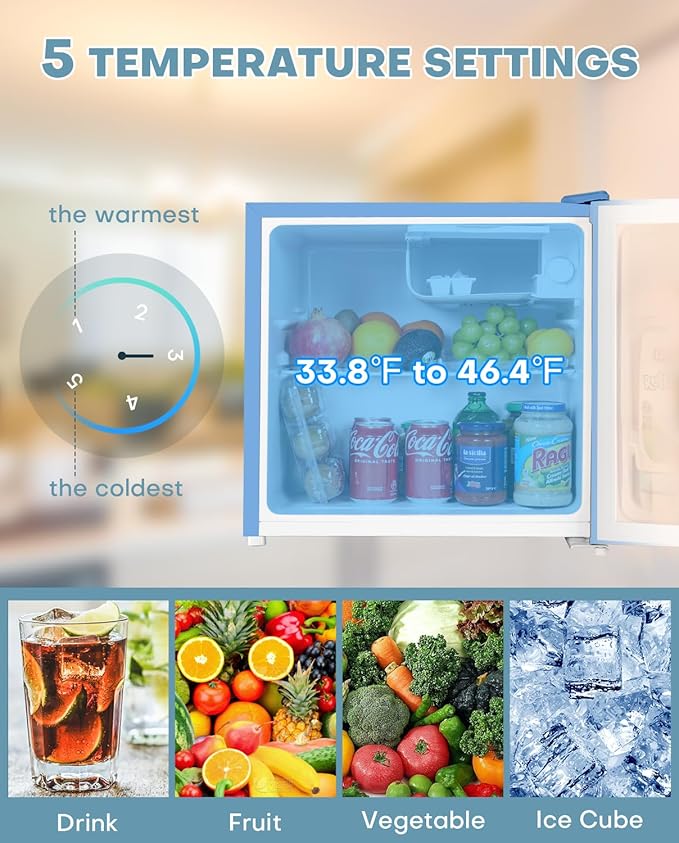 Upstreman 1.7 Cu.ft Mini Fridge with Freezer, Dorm Essentials, Adjustable Thermostat, Energy Saving, Low Noise, Single Door Compact Refrigerator for Dorm, Office, Bedroom, Blue-FR17