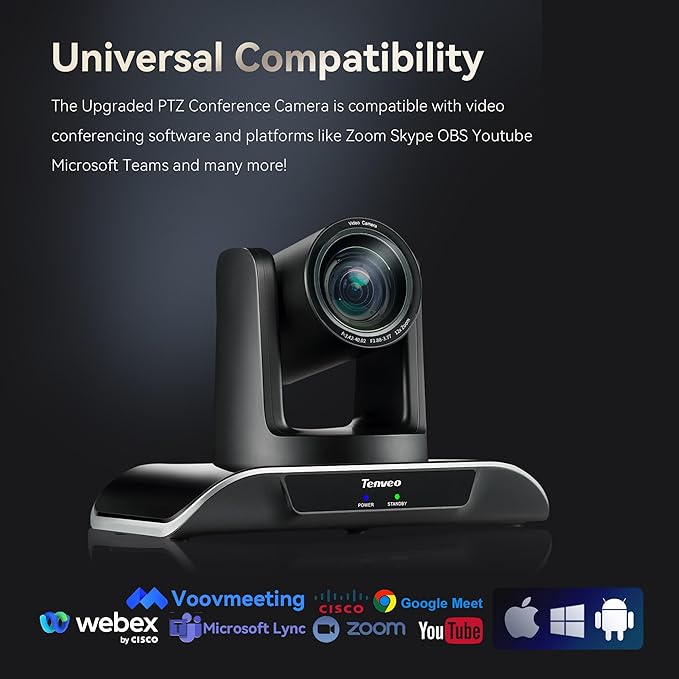 Tenveo 12X Optical Zoom PTZ Conference Camera USB3.0/HDMI 90° Wide View Angle, FHD 1080P 60FPS for Video Conferencing Business Meeting Church Services Worship Education Zoom Teams OBS