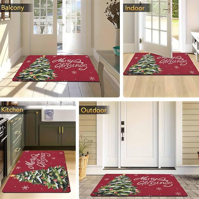 Christmas Doormat Christmas Tree Snowflakes Welcome Mat Farmhouse Floor Mats Outdoor Front Door Mat Front Porch Rugs for Thanksgiving Christmas Indoor Outdoors Decorative, 18" x 30"Inch