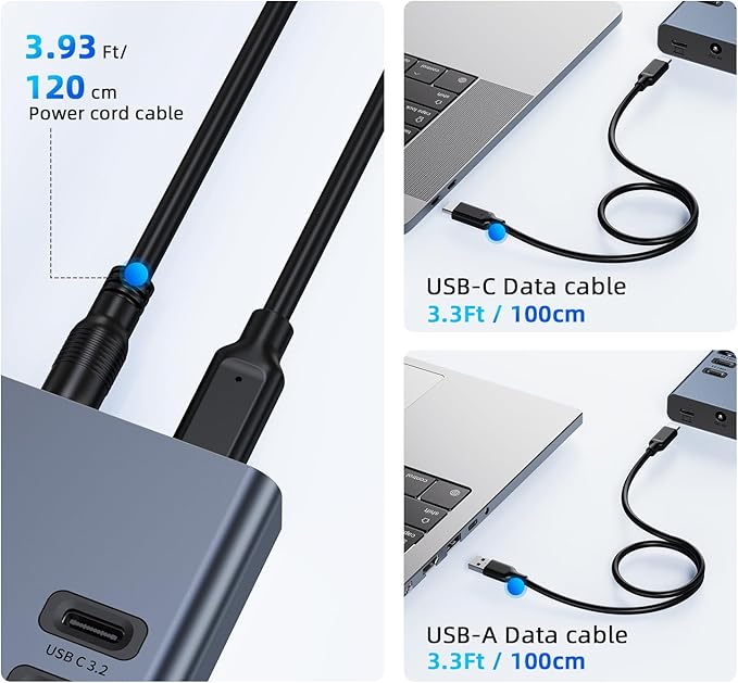 Powered USB Hub 10Gbps, 17 Ports 96W USB 3.2 Hub(10 USB-A 3.2 Ports+3 QC 24W Fast Charging Ports+2 USB-C 3.2 Ports+SD/TF Card Reader), 12V/8A Power Adapter for Laptop, PC, Computer, HDD,Flash Drive