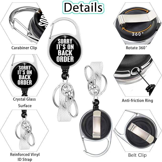 Gctriki Badge Reel Retractable Heavy Duty with 360° Swivel Carabiner Clip, ID Badge Holder Retractable Keychain, Nurse Work Name Badge Clip Pharmacy Technician Gifts (Sorry It's on Back Order)