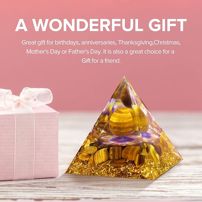 Hopeseed Orgone Pyramid for Positive Energy, Orgonite Tiger's Eye Stones Healing Crystal Pyramids for Reduce Stress Chakra Reiki Healing Meditation Attracts Wealth, Prosperity and Success