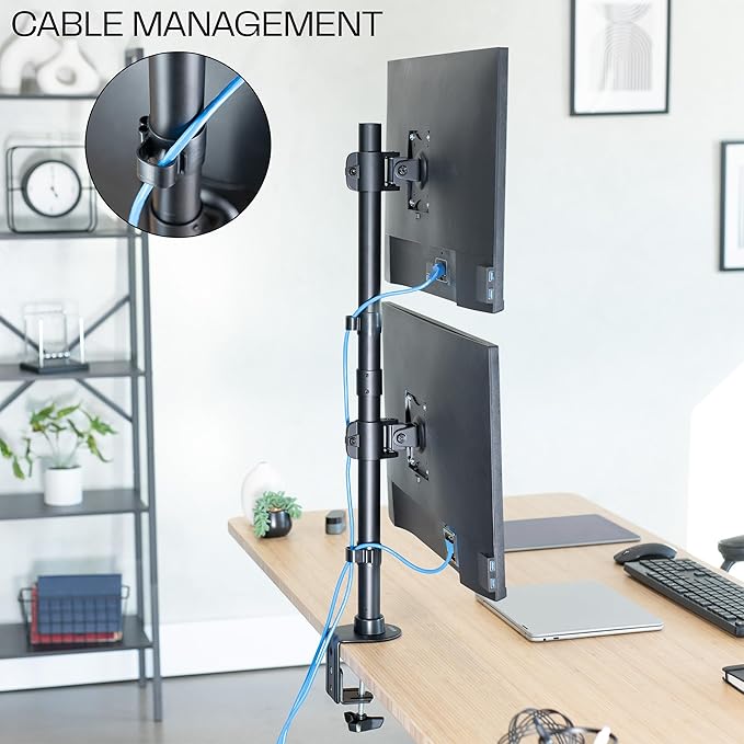 VIVO Dual Monitor Desk Mount Stand with Height Adjustment and VESA Plates for 2 LCD Ultrawide Screens up to 34 inches, Stacked Array, STAND-V002R