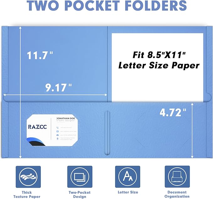 Two Pocket Folders, RAZCC 100 Pack File Folders with Pockets Fit Letter Size Paper, Thick Paper File Folder for School Office Business Home, Assorted 10 Colors