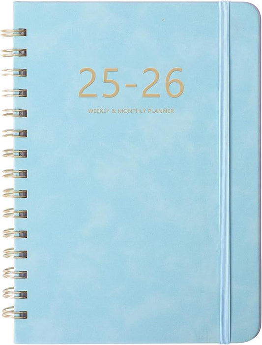 Academic Planner 2025-2026, Weekly and Monthly Calendar Planner, July 2025 - June 2026, 6.4" x 8.5", Faux Leather Cover Yearly Teacher Student Planning Agenda Book with Tabs, Pocket, Notes(Blue)