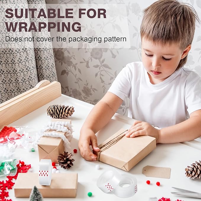 Pasimy 96 Rolls Clear Tape Bulk Strong Sticky Transparent Tape Refills for Dispenser, Office, Home, School, Wall, Carpet, 3/4 x 1000 Inches(Red)