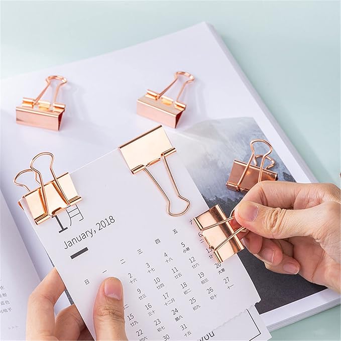 72 Pcs Rose Gold Small Binder Clips, Paper Clips and Thumbtack for Office Work School and Home Supplies (72pcs Mixed, Rose Gold)