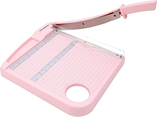 Paper Cutter Trimmer for Office&Crafts, Heavy Duty Guillotine Paper Trimmer with Portable Base Design/Safety Protection and Blade Lock, Paper Cutter 12 Sheets, Cardstock/Laminate (Pink)