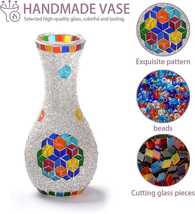 Handmade Turkish Style Mosaic Table Lamp with USB Power - Colorful Glass Vase Light for Bedroom or Living Room