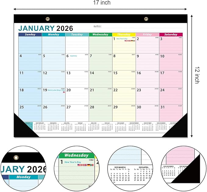 COMIX 18 Month Desk Calendar 2025-2026 (July 2025–Dec 2026) – 17" x 12" Wall calendar with To-Do List & Notes,2026 Calendar Monthly Planner for Home, School, or Office Organization
