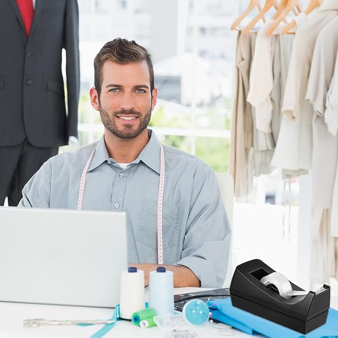 8 Pack Desktop Tape Dispenser Non Skid Base with Invisible Tape Refills Bulk Weighted Roll Dispenser for Office Home School