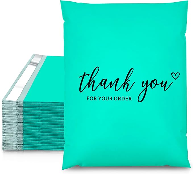 JinRuiKJ Thank You Poly Mailer 14.5x19 Inch 50 PCS, Shipping Bags for Clothing, Packaging Bags for Small Business, Strong Adhensive, Waterproof and Tear-Resistant Mailing Envelopes, Teal
