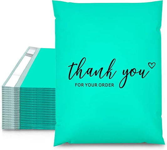 JinRuiKJ Thank You Poly Mailer 14.5x19 Inch 50 PCS, Shipping Bags for Clothing, Packaging Bags for Small Business, Strong Adhensive, Waterproof and Tear-Resistant Mailing Envelopes, Teal