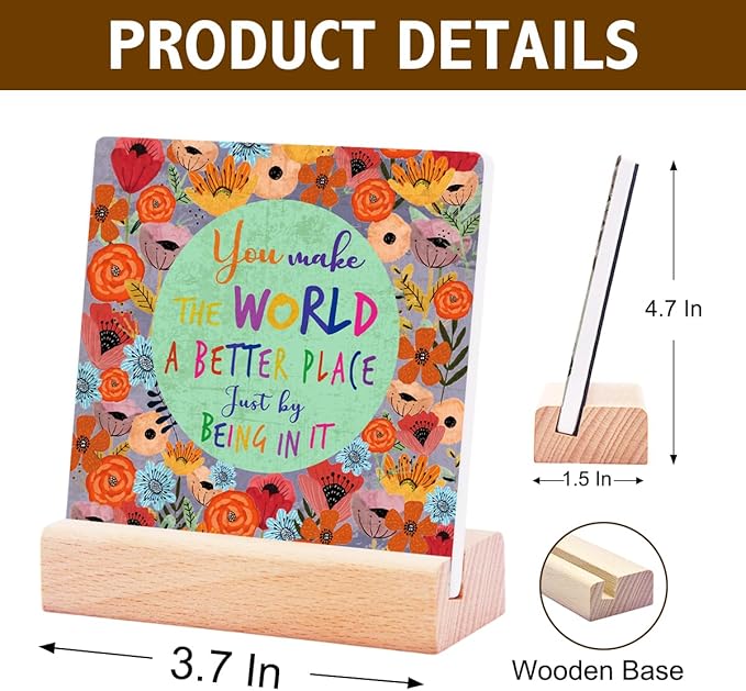 Inspirational Gifts for Teen Girls Women Birthday Christmas-Encouragement Gift Cheer Up Gifts for Friends-Motivational Sign Ceramic Plaque Desk Decor-You Make the World Sign
