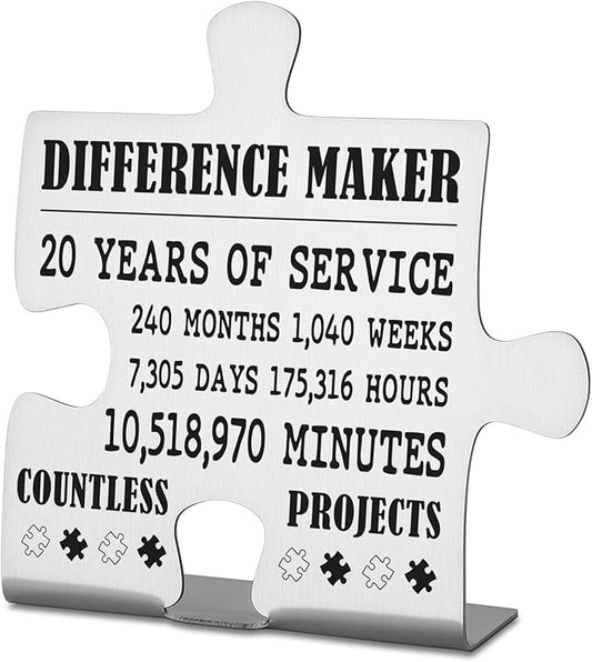 Thank You Appreciation 20 Year Work Anniversary Plaque Gifts, 20th Work Anniversary Decor Gifts for Women, Men, Employee, Coworkers, Happy 20th Work Anniversary Decorative Signs Plaques WDD13